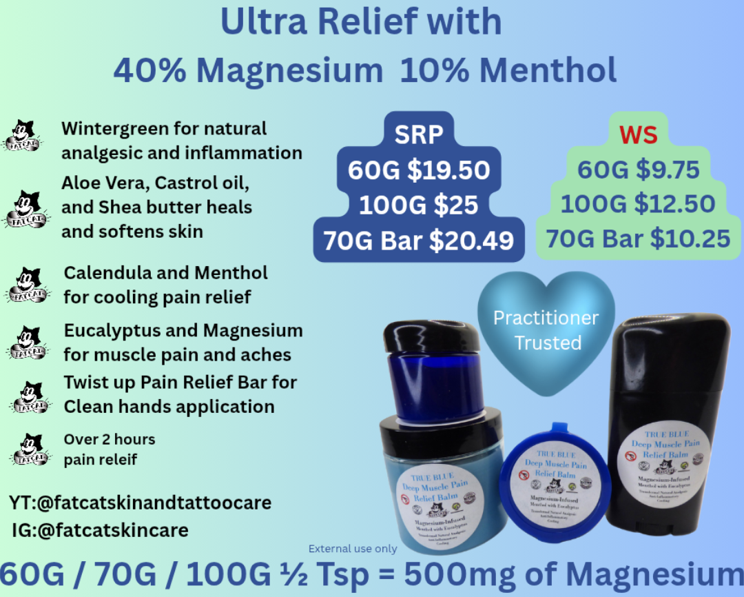TRUE BLUE Magnesium Pain Balm- Ultra Relief - 40% Magnesium + 10% Menthol